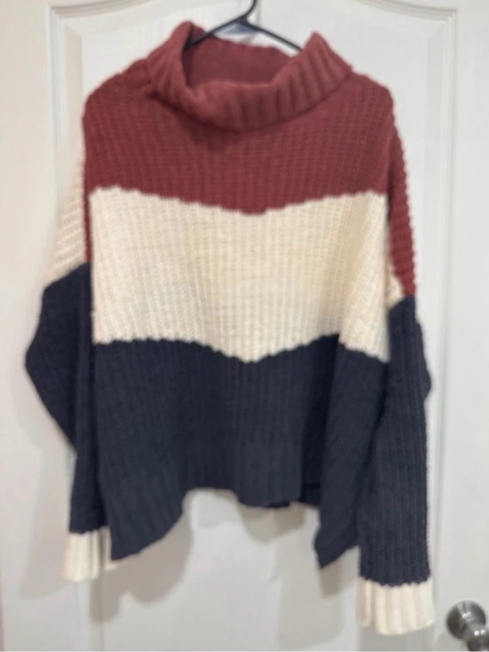 Pink Lily Colorblock Cowl Sweater - Rust, Cream & Charcoal